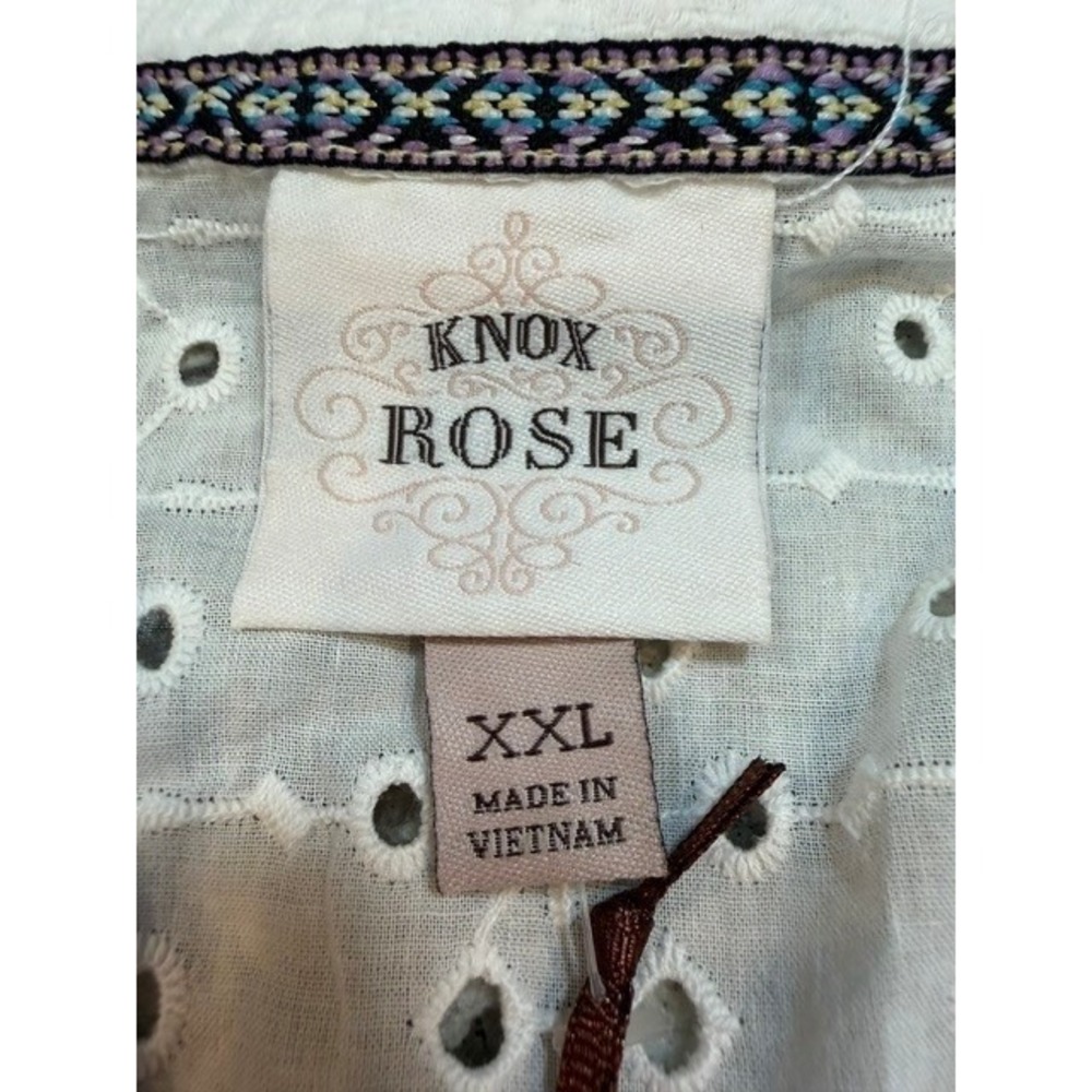 Knox Rose Womens XXL White Eyelet Lace Cotton Blouse Boho Cottagecore NWT - Picture 4 of 7